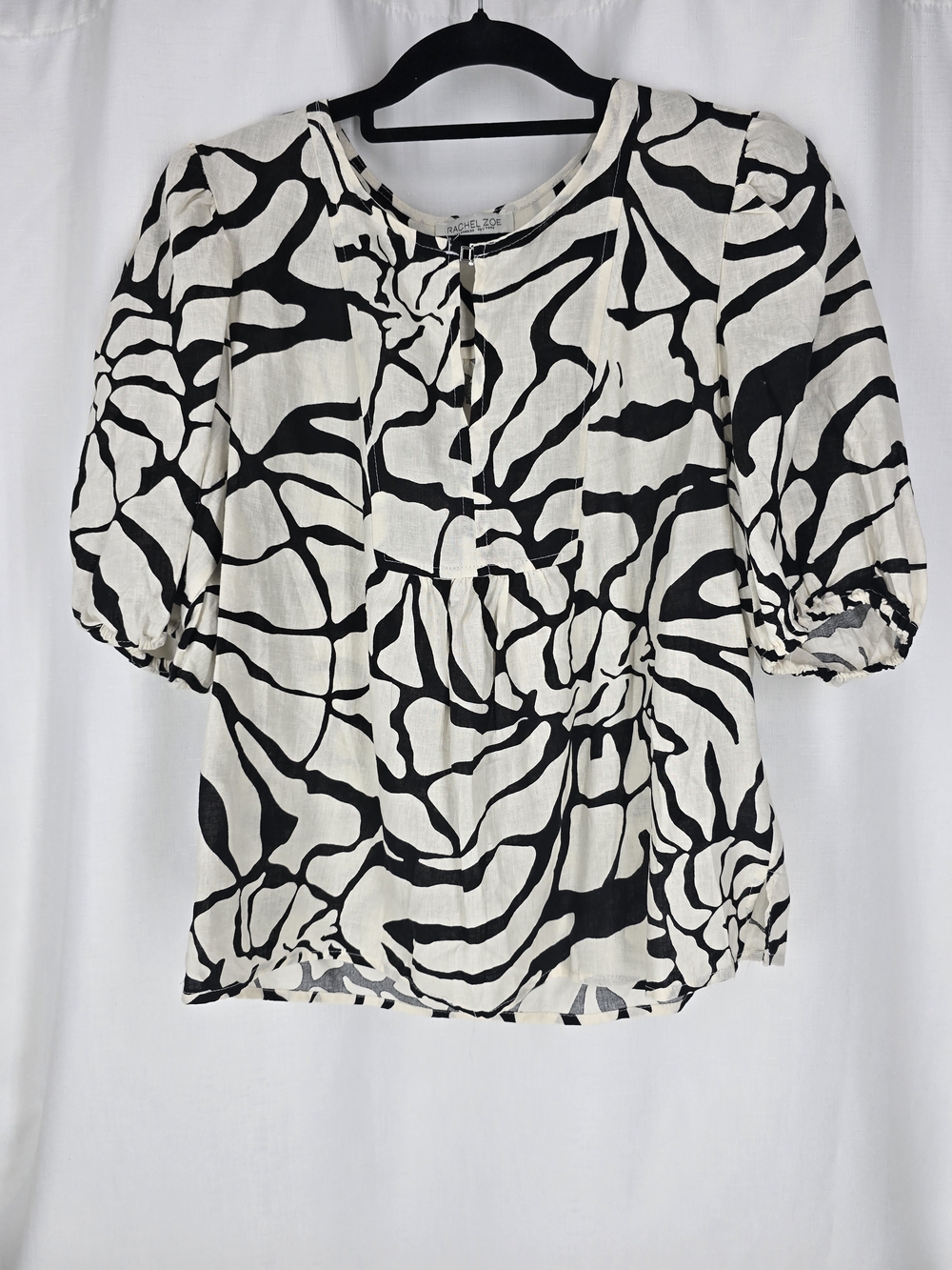 Rachel Zoe Black and White Abstract Print Peasant Blouse